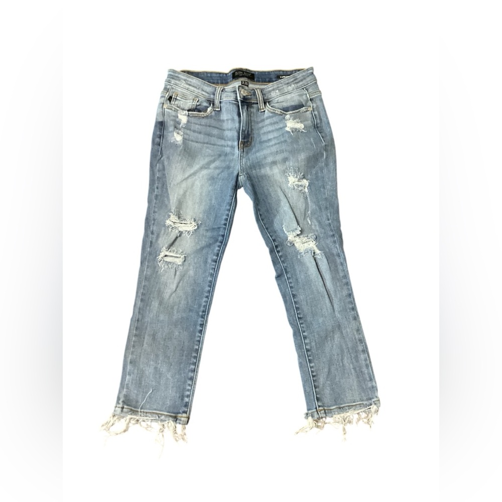 Judy Blue Womens Distressed Light‎ Wash Capri Skinny Jeans Frayed Hem 3/26